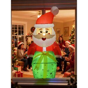 ⚡3.5FT Christmas Inflatable Window Santa with Green Gift Box Outdoor Decoration